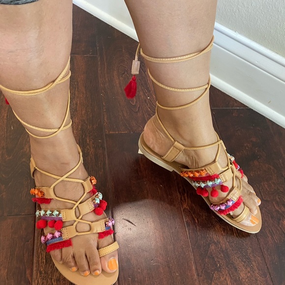 COPY - Anthropology Barbara barbieri tassel Pom lace Gladiator Sandal - Picture 3 of 16